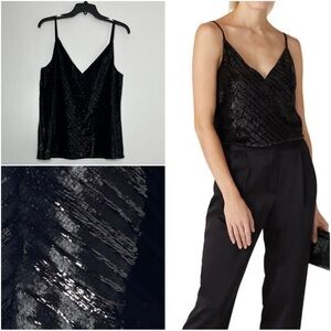 MILLY Black‎ Metallic Strip Velvety Holly Tank Size Large